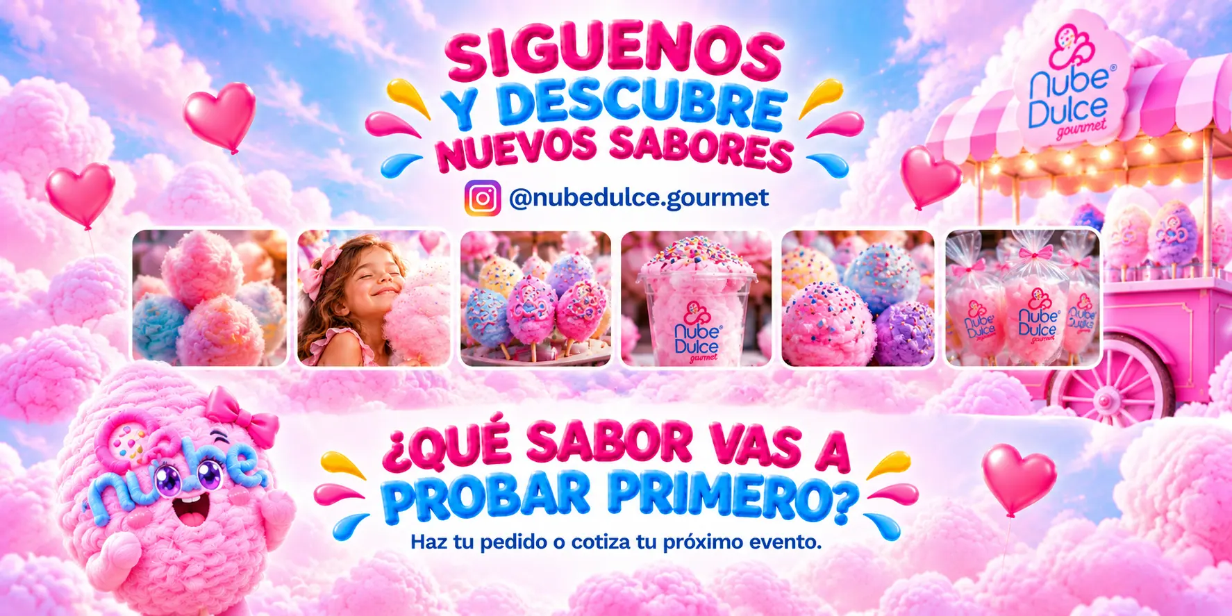 Galería de algodón de azúcar Nube Dulce Gourmet y la invitación a elegir tu primer sabor.